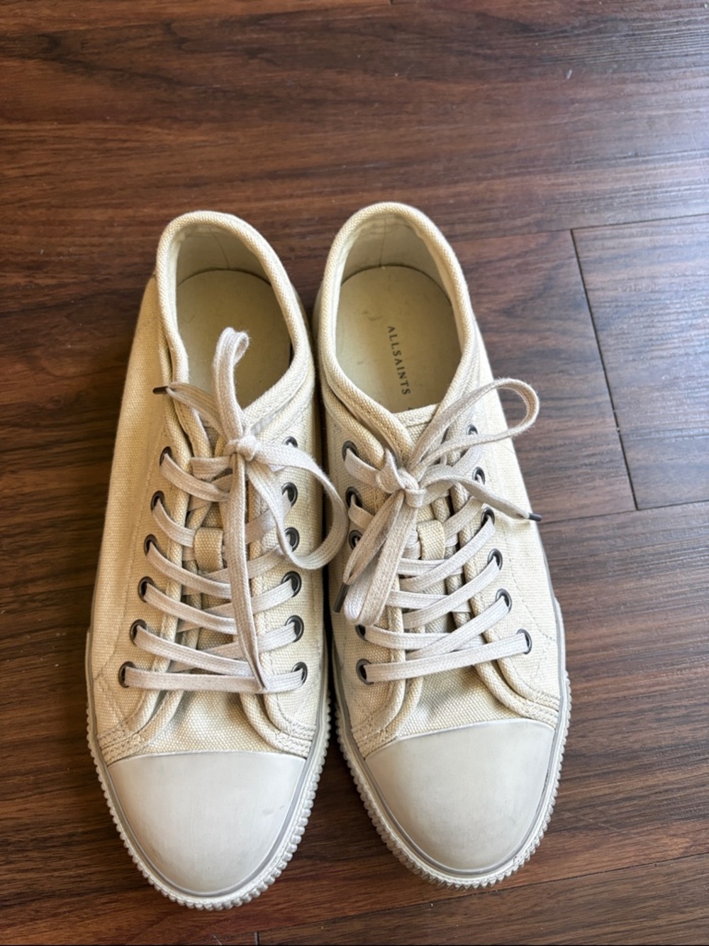 AllSaints Men's Beige Canvas Lace-Up Sneakers